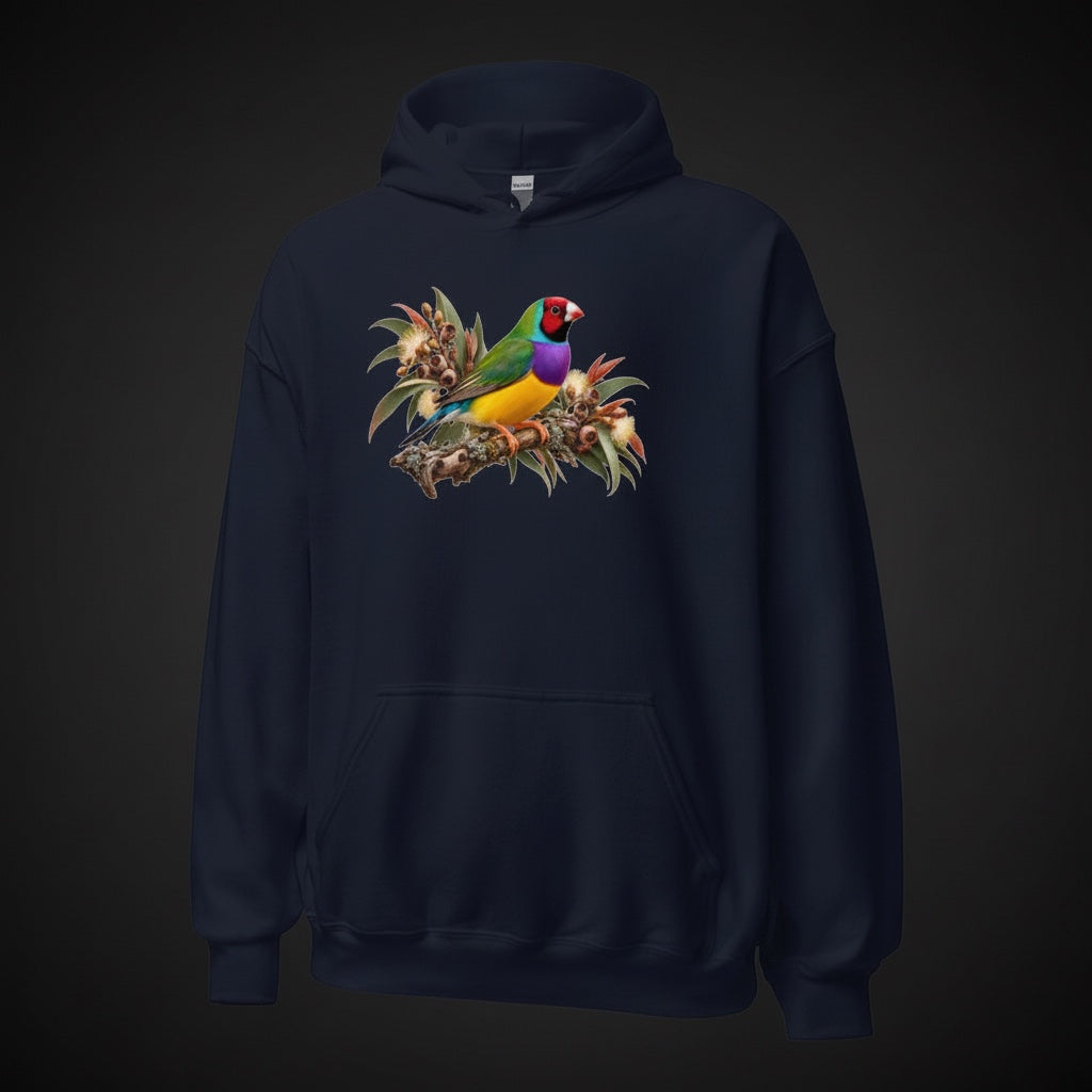 Autumn Botanical Gouldian Finch Hoodie – Front Print | Bird Folk