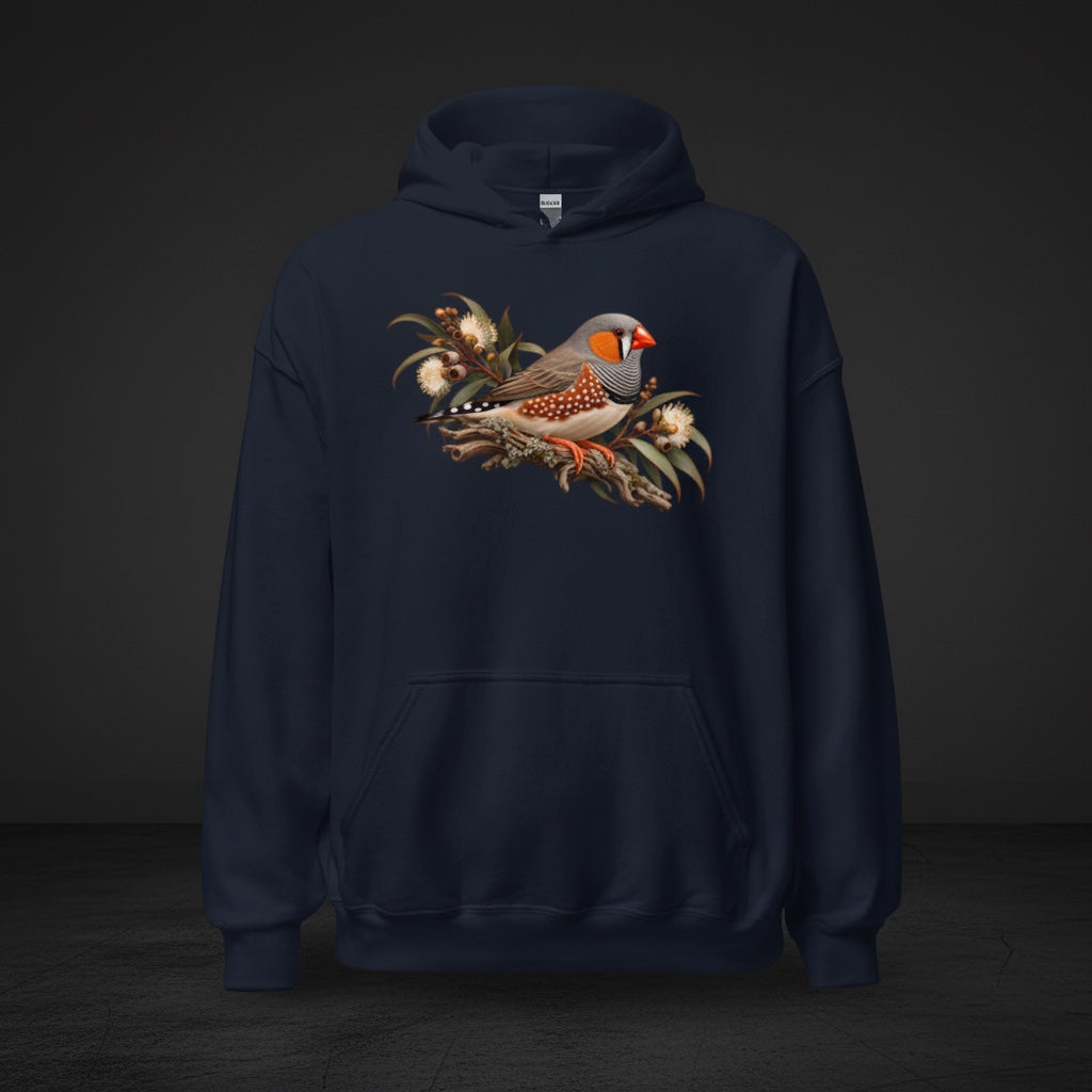 Autumn Botanical Zebra Finch Hoodie – Front Print | Bird Folk