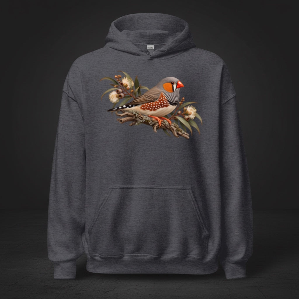 Autumn Botanical Zebra Finch Hoodie – Front Print | Bird Folk