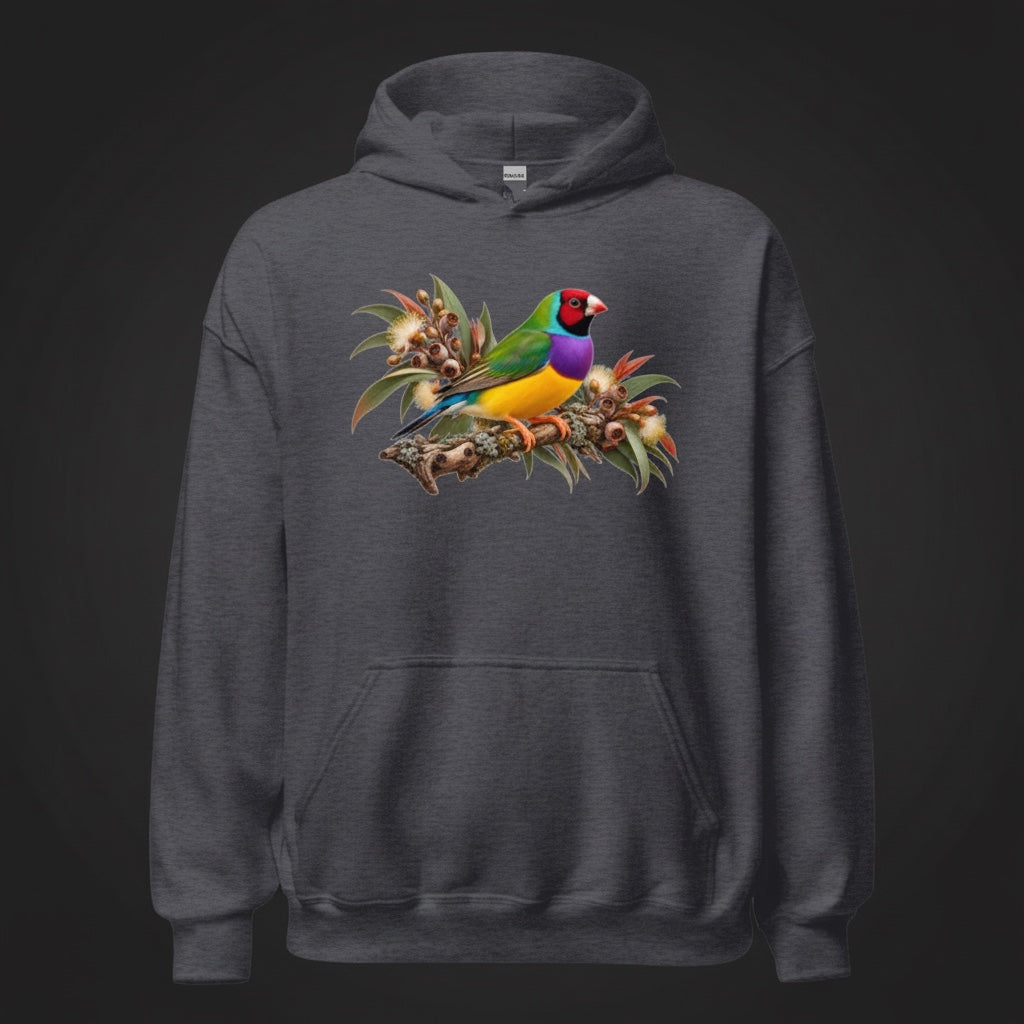 Autumn Botanical Gouldian Finch Hoodie – Front Print | Bird Folk