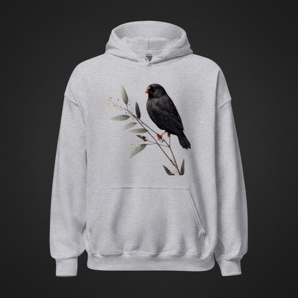 Black Zebra Minimal Hoodie – Black Zebra Finch Hoodie | Bird Folk