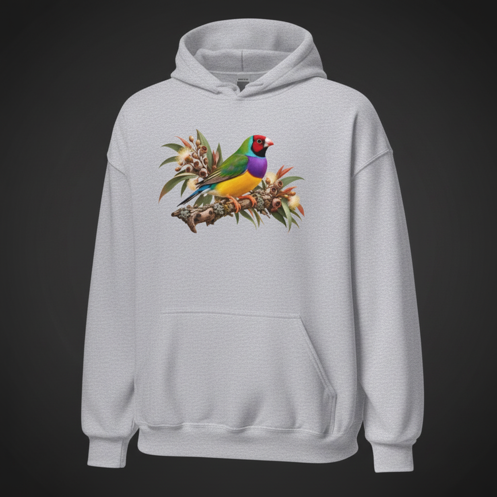 Autumn Botanical Gouldian Finch Hoodie – Front Print | Bird Folk