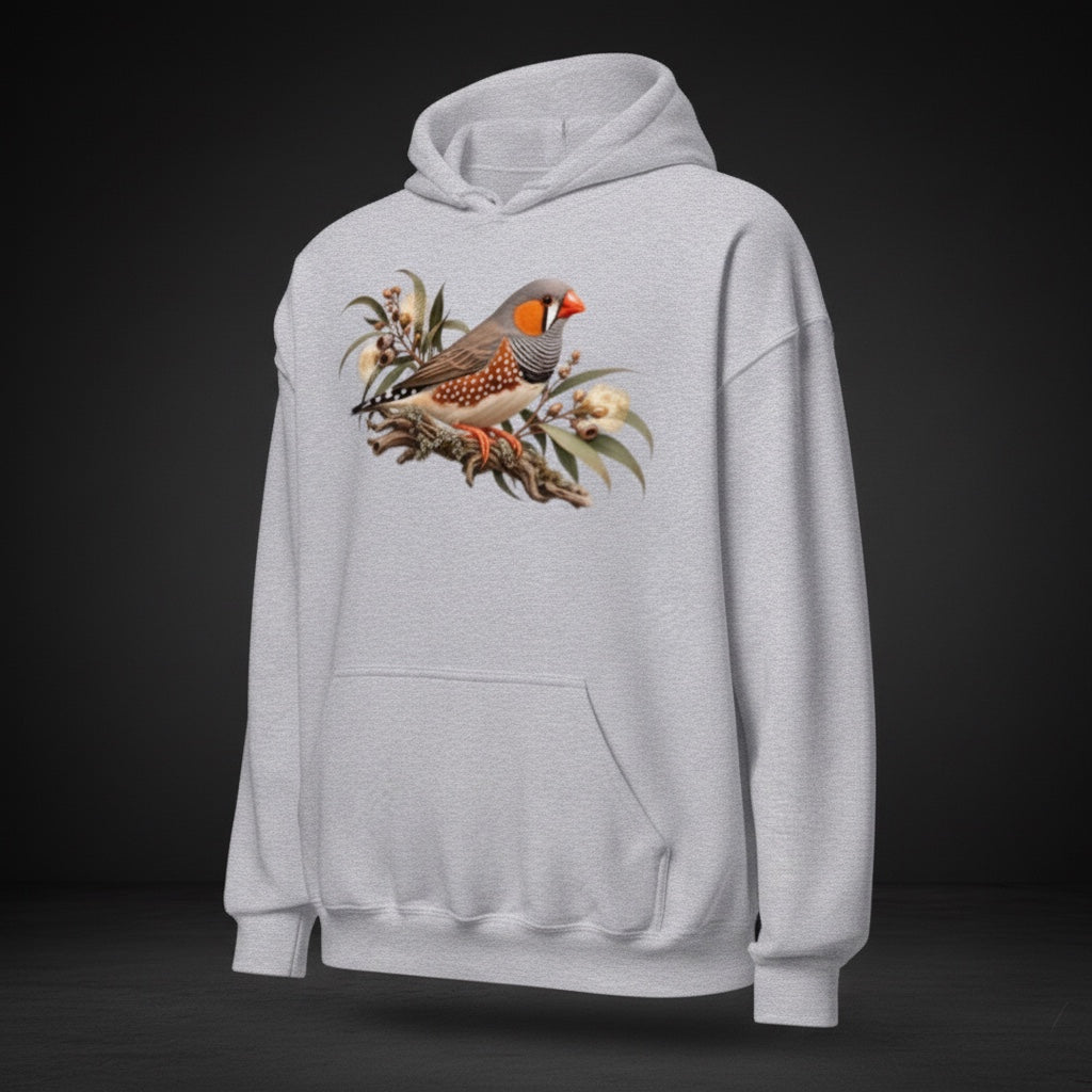 Autumn Botanical Zebra Finch Hoodie – Front Print | Bird Folk
