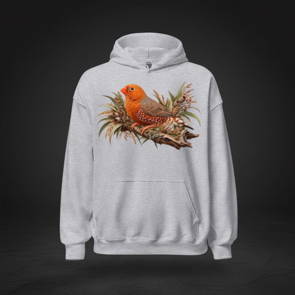Orange Botanical Zebra Finch Hoodie – Front Print | Bird Folk