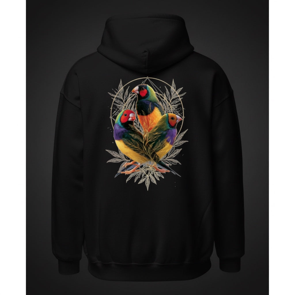 Golden Botanical Gouldian Finch Hoodie – Back Print | Bird Folk