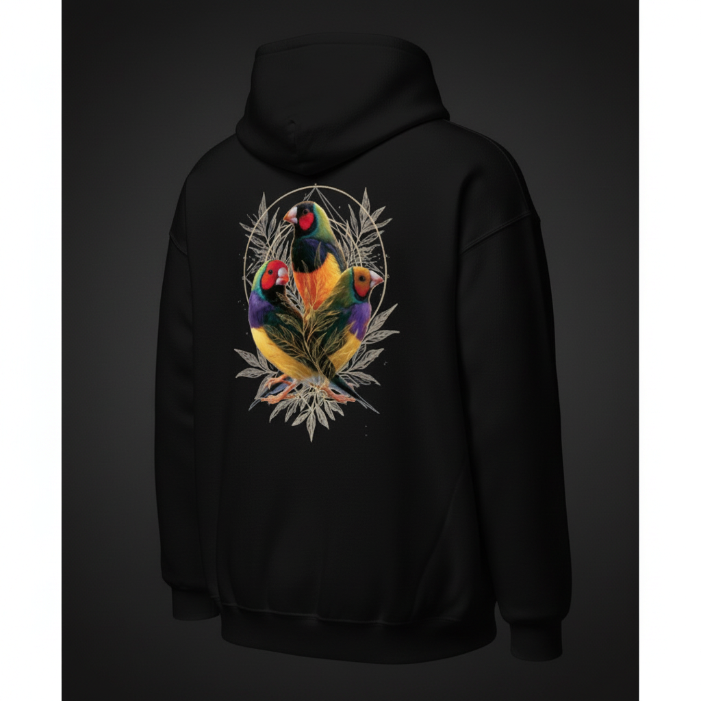 Golden Botanical Gouldian Finch Hoodie – Back Print | Bird Folk