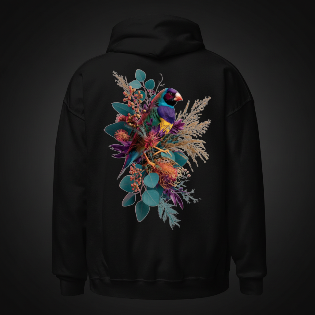 Floral Gouldian Gouldian Finch Hoodie – Back Print | Bird Folk