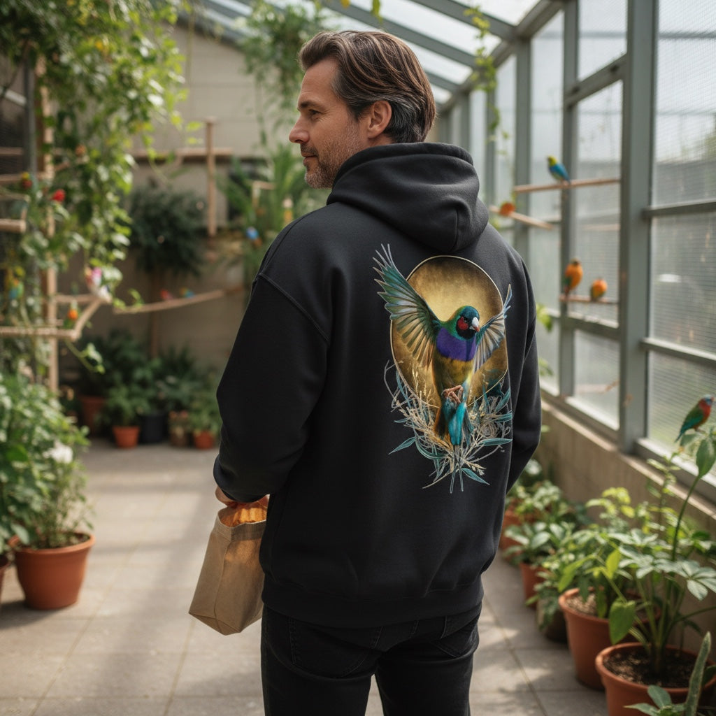 Winged Gouldian Gouldian Finch Hoodie – Back Print | Bird Folk
