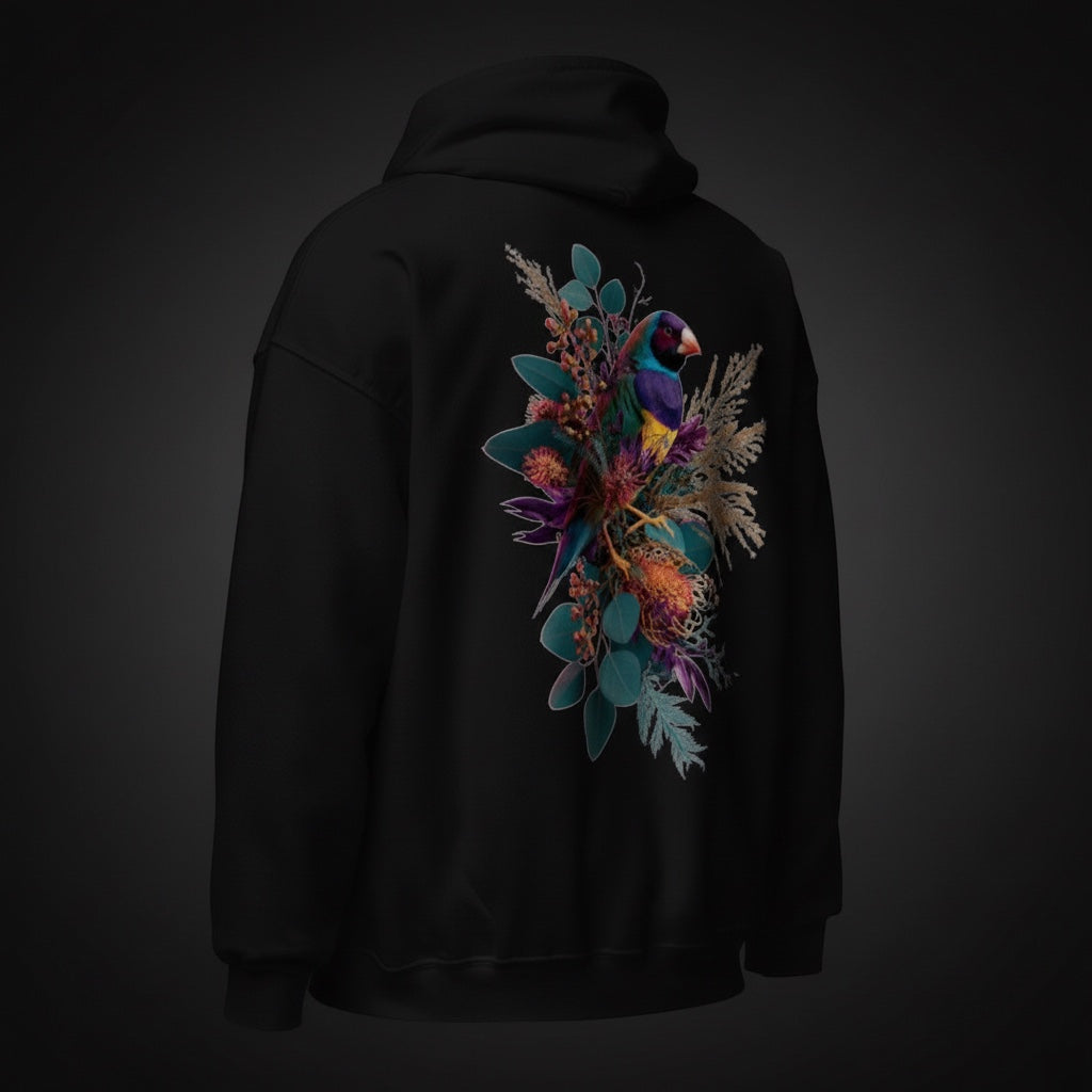 Floral Gouldian Gouldian Finch Hoodie – Back Print | Bird Folk