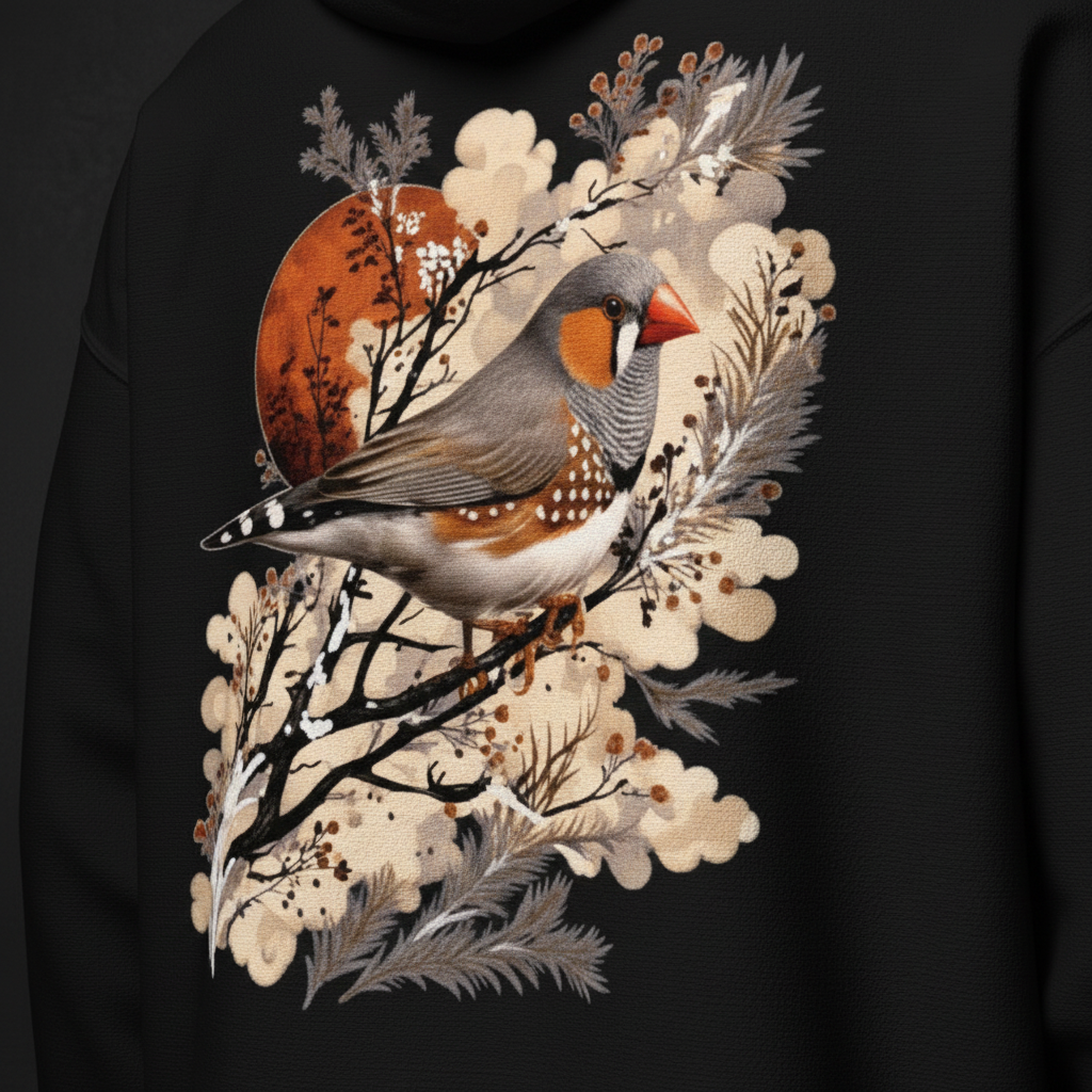 Rustic Sun Zebra Finch Hoodie – Back Print | Bird Folk