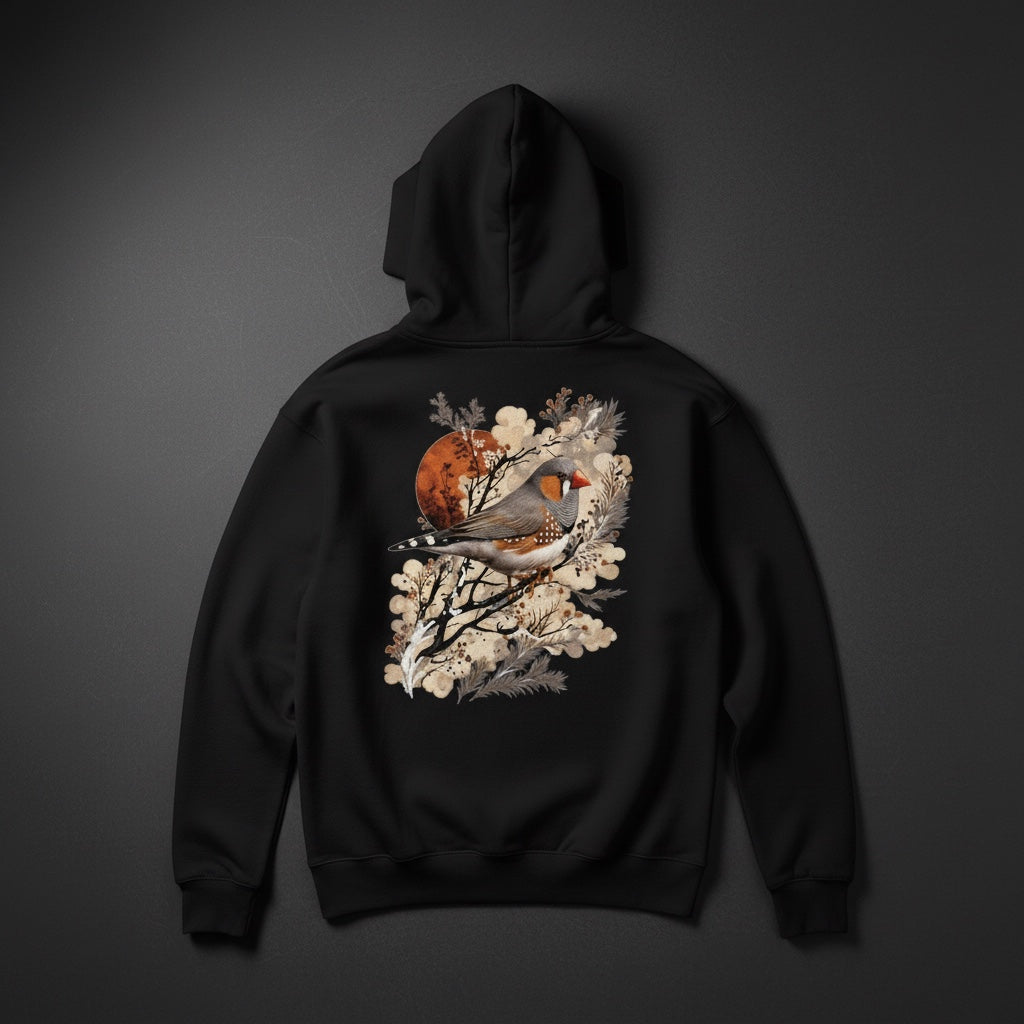 Rustic Sun Zebra Finch Hoodie – Back Print | Bird Folk