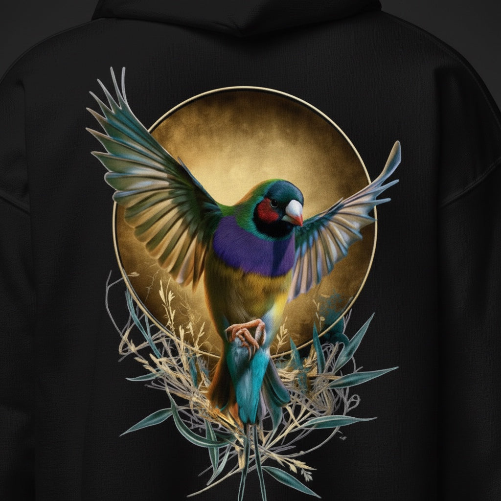 Winged Gouldian Gouldian Finch Hoodie – Back Print | Bird Folk