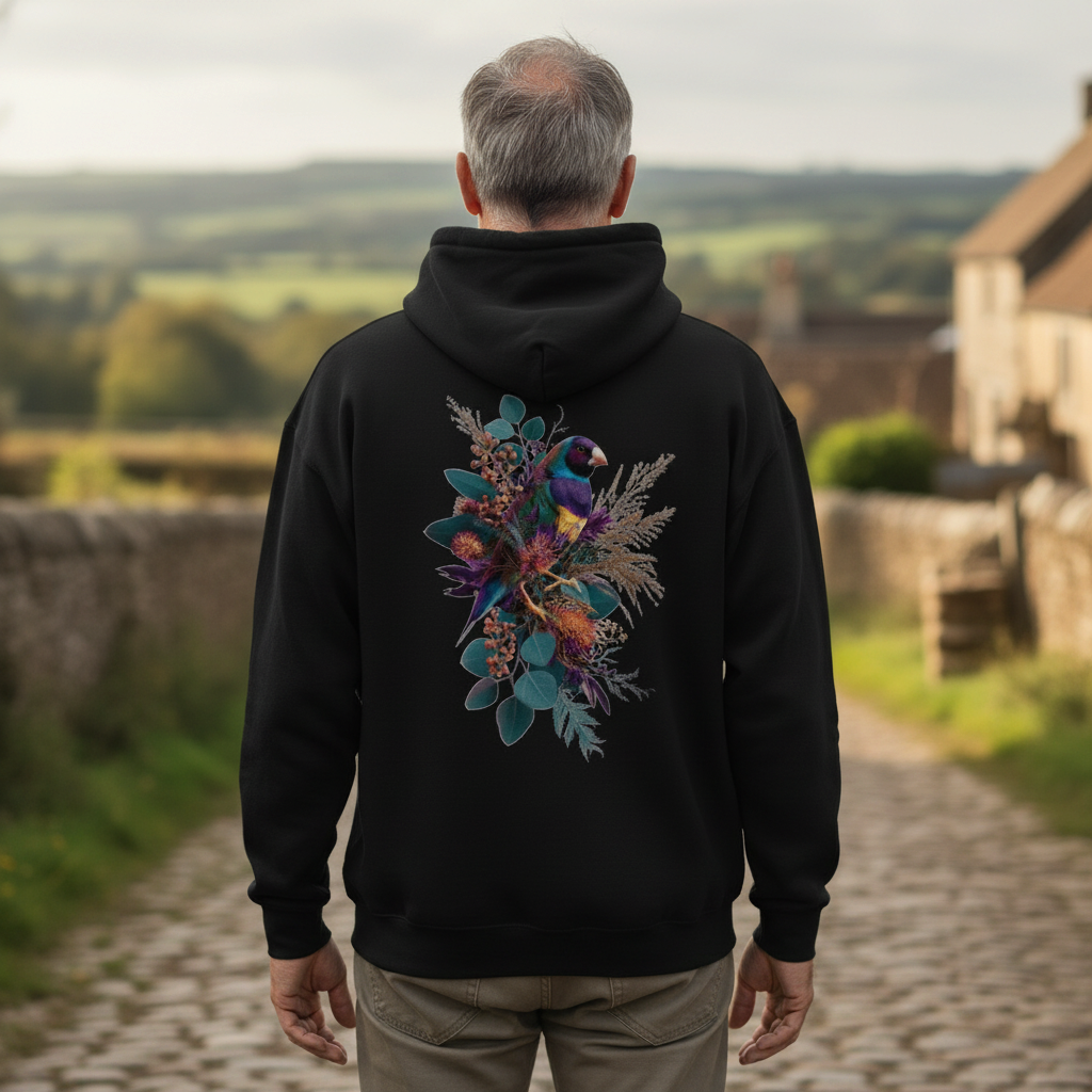 Floral Gouldian Gouldian Finch Hoodie – Back Print | Bird Folk