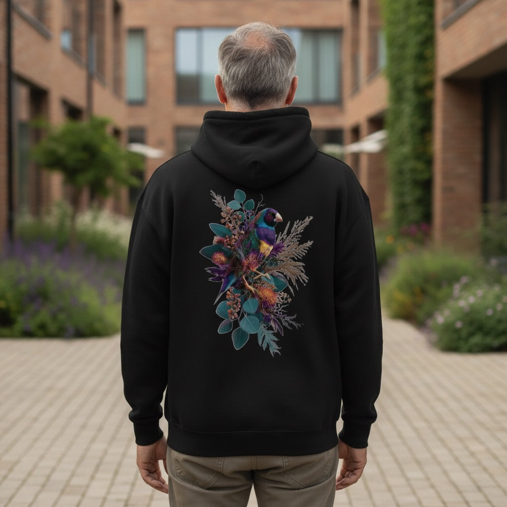 Floral Gouldian Gouldian Finch Hoodie – Back Print | Bird Folk