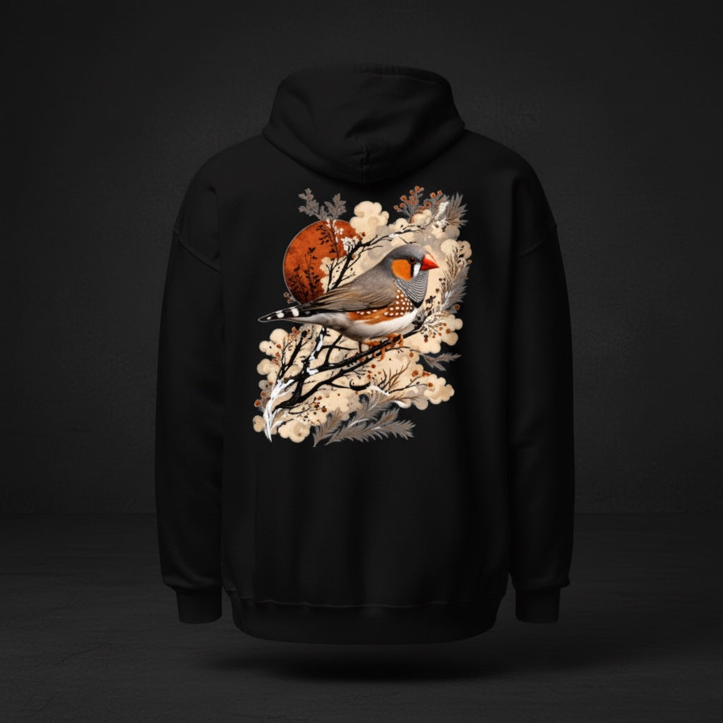 Rustic Sun Zebra Finch Hoodie – Back Print | Bird Folk