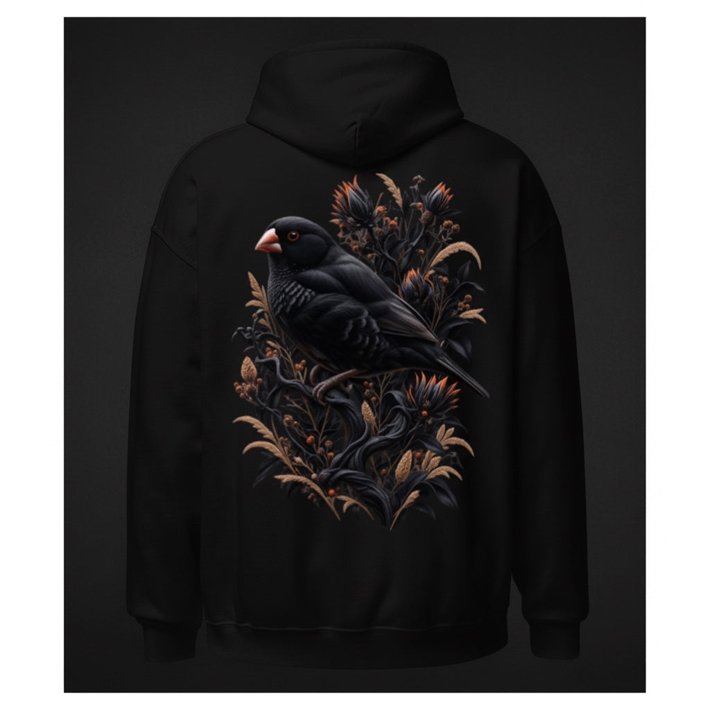 Black Zebra Botanical Hoodie – Black Zebra Finch Hoodie | Bird Folk