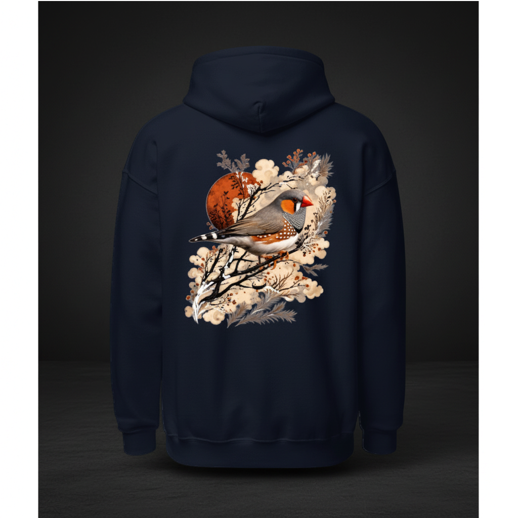 Rustic Sun Zebra Finch Hoodie – Back Print | Bird Folk