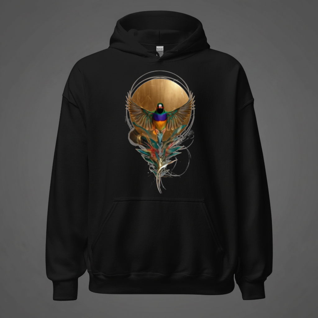 Feather Emblem Gouldian Finch Hoodie – Front Print | Bird Folk