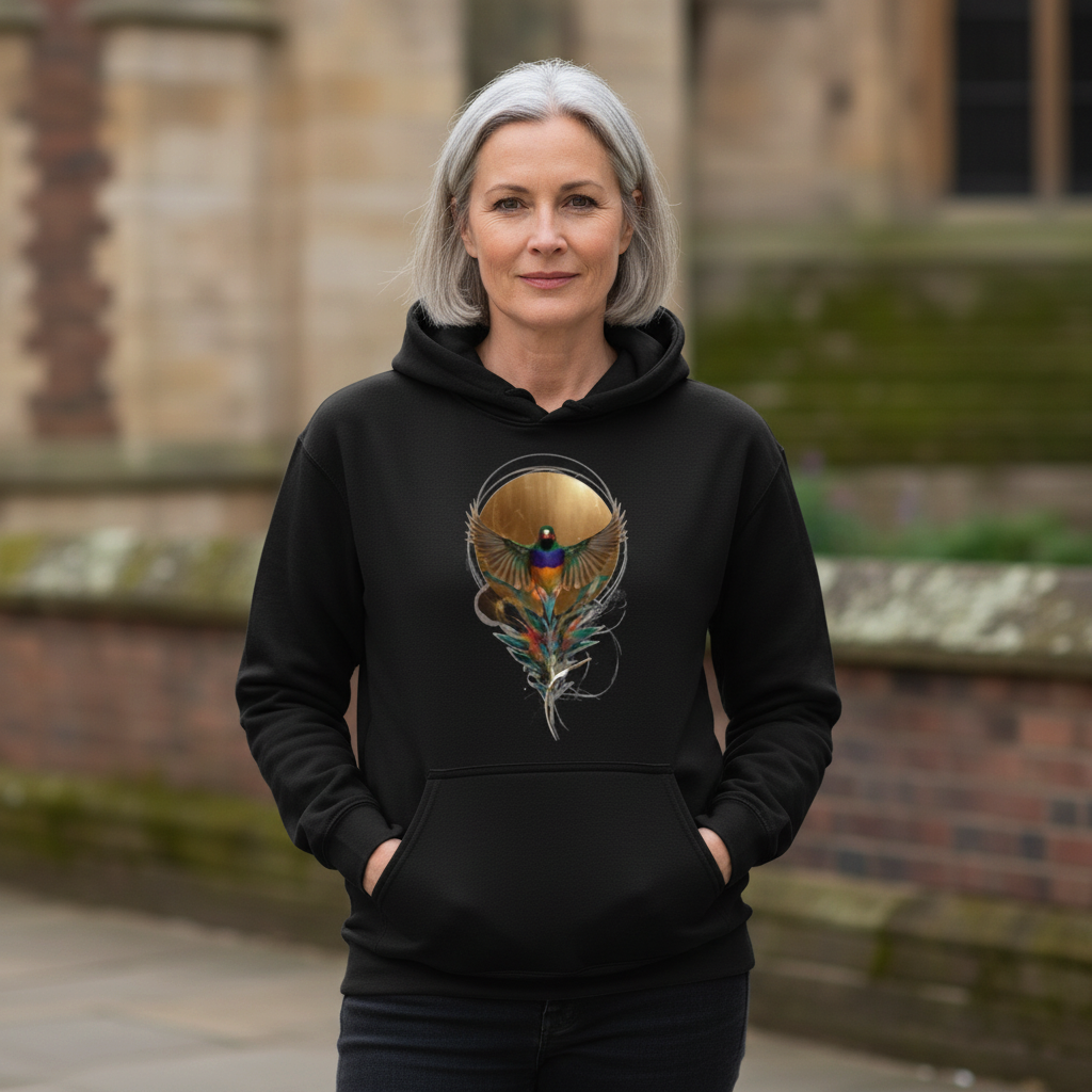 Feather Emblem Gouldian Finch Hoodie – Front Print | Bird Folk