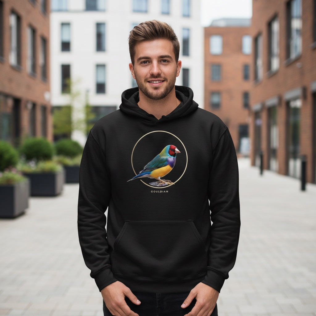 Minimal Circle Gouldian Finch Hoodie – Front Print | Bird Folk