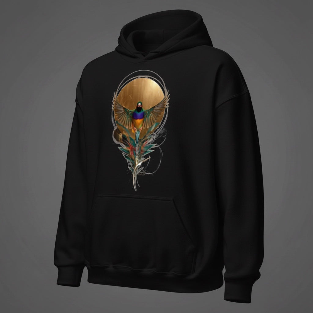 Feather Emblem Gouldian Finch Hoodie – Front Print | Bird Folk