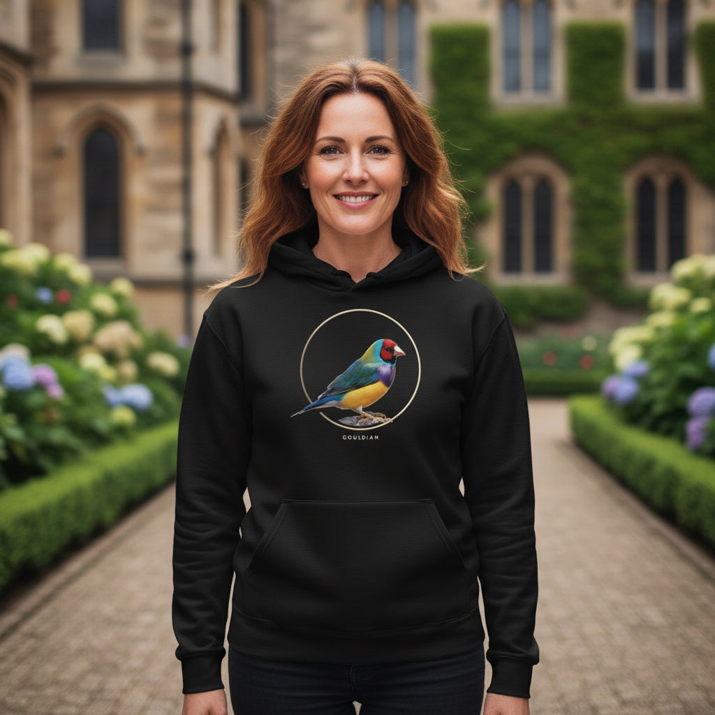 Minimal Circle Gouldian Finch Hoodie – Front Print | Bird Folk