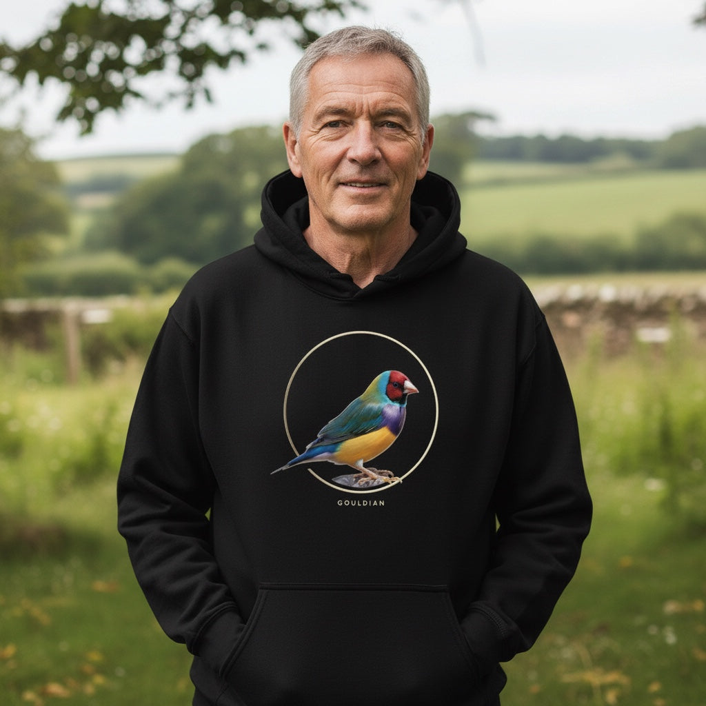 Minimal Circle Gouldian Finch Hoodie – Front Print | Bird Folk