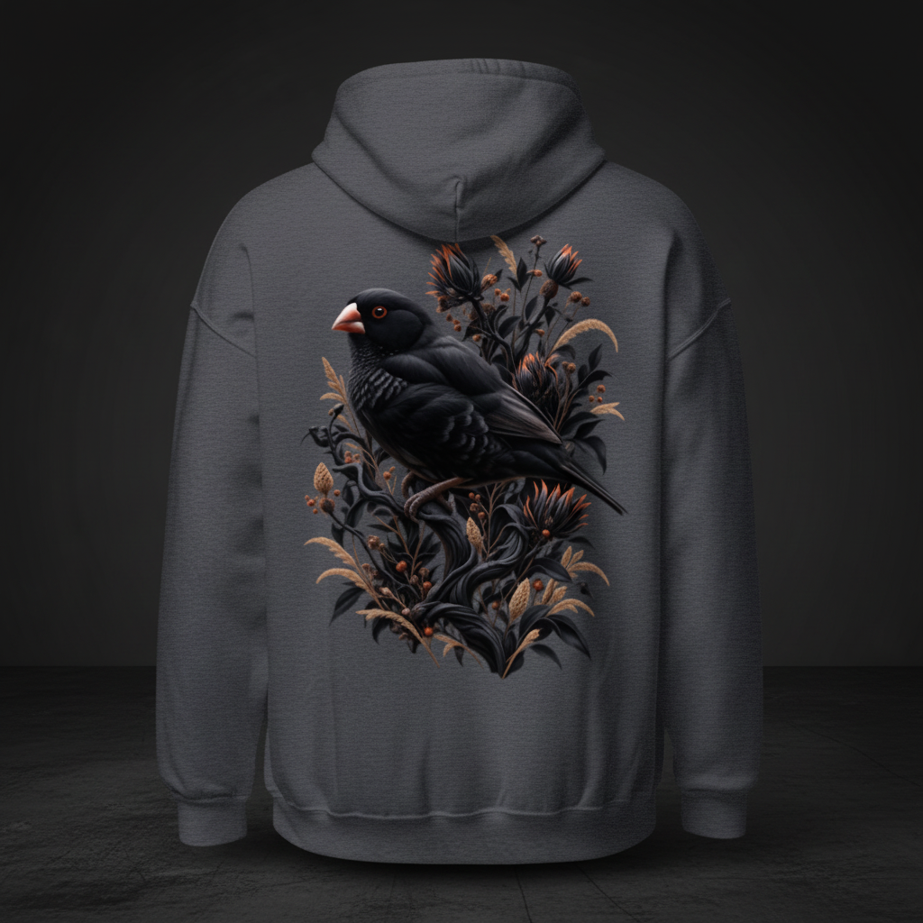 Black Zebra Botanical Hoodie – Black Zebra Finch Hoodie | Bird Folk