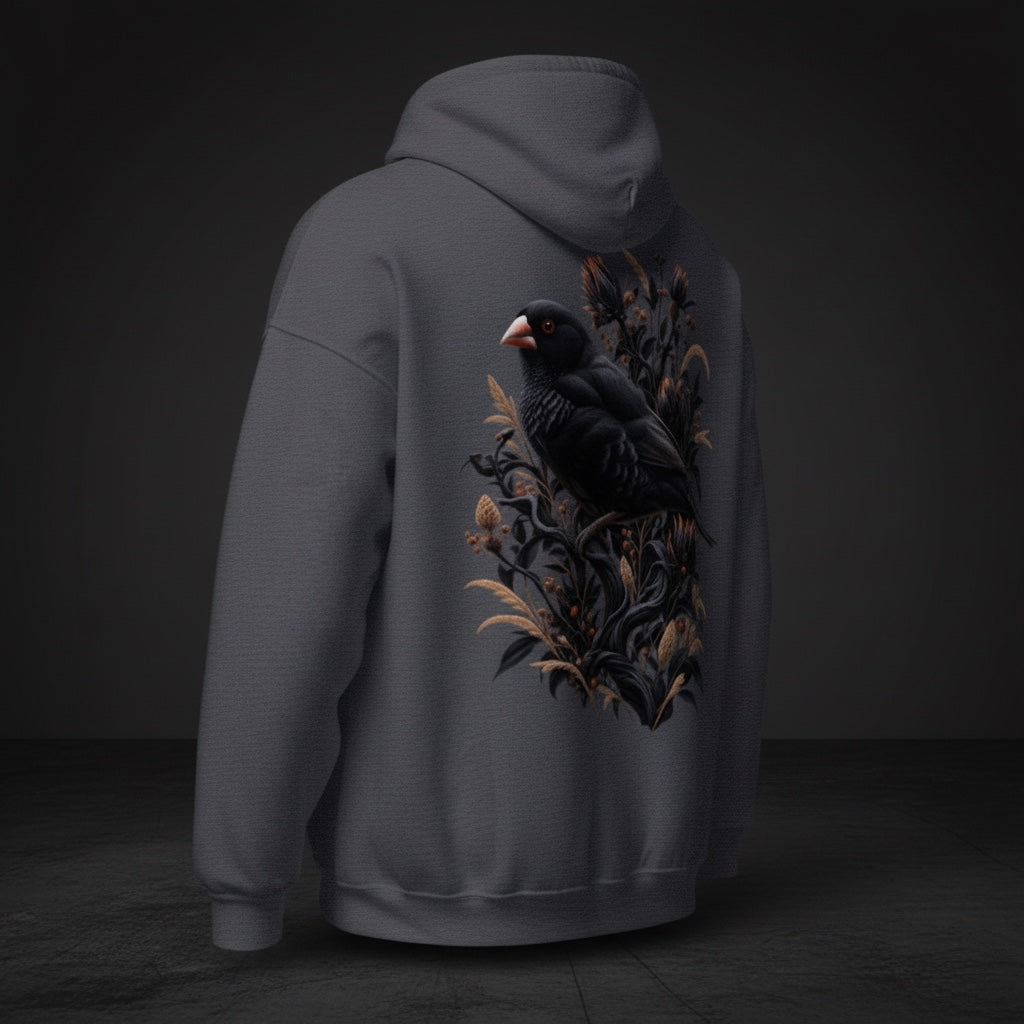 Black Zebra Botanical Hoodie – Black Zebra Finch Hoodie | Bird Folk