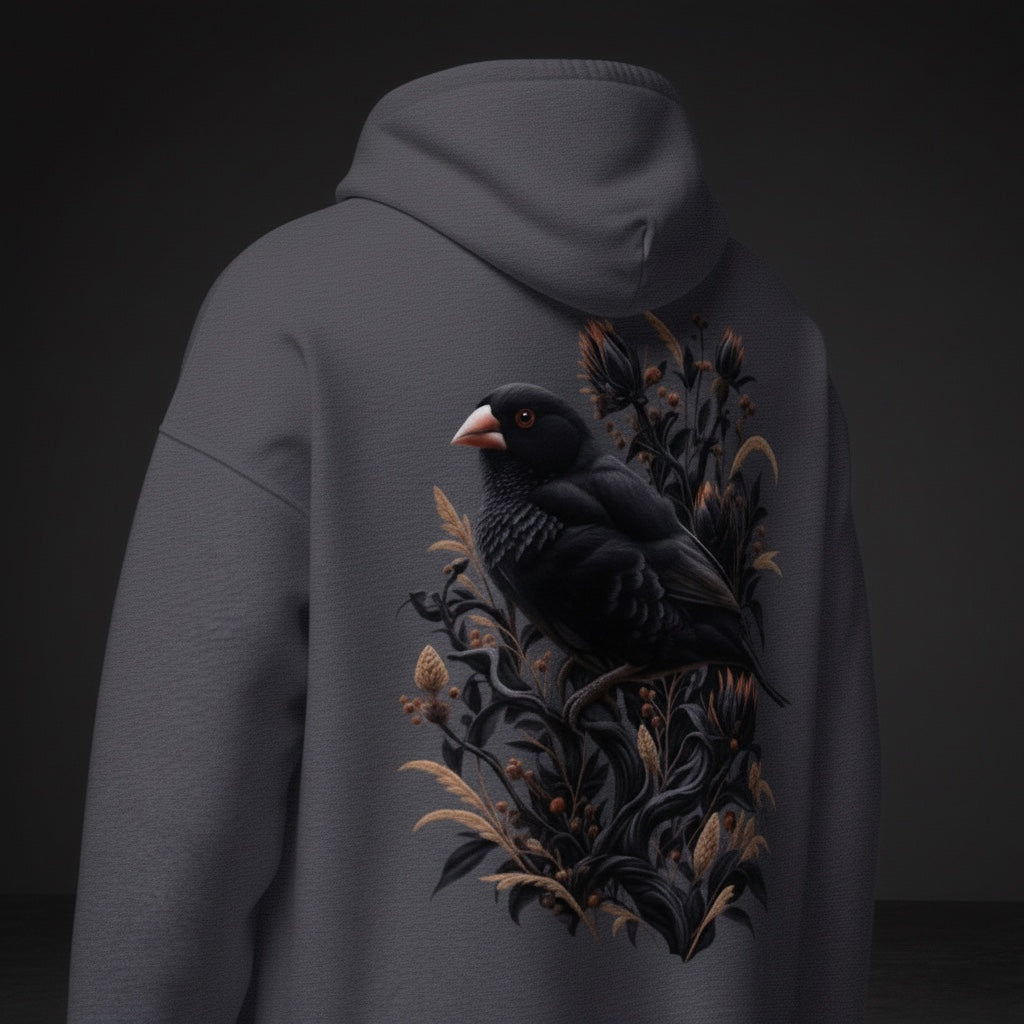 Black Zebra Botanical Hoodie – Black Zebra Finch Hoodie | Bird Folk