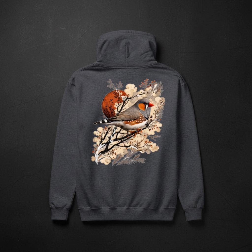 Rustic Sun Zebra Finch Hoodie – Back Print | Bird Folk
