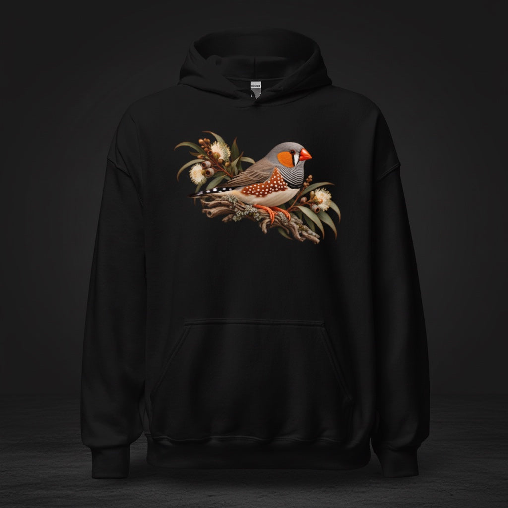 Autumn Botanical Zebra Finch Hoodie – Front Print | Bird Folk