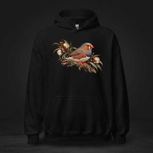 Autumn Botanical Zebra Finch Hoodie – Front Print | Bird Folk