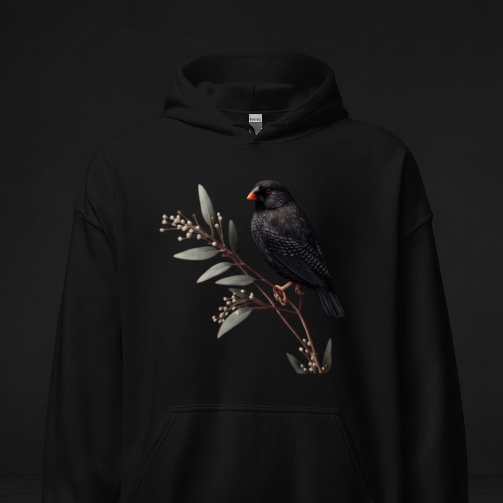 Black Zebra Minimal Hoodie – Black Zebra Finch Hoodie | Bird Folk