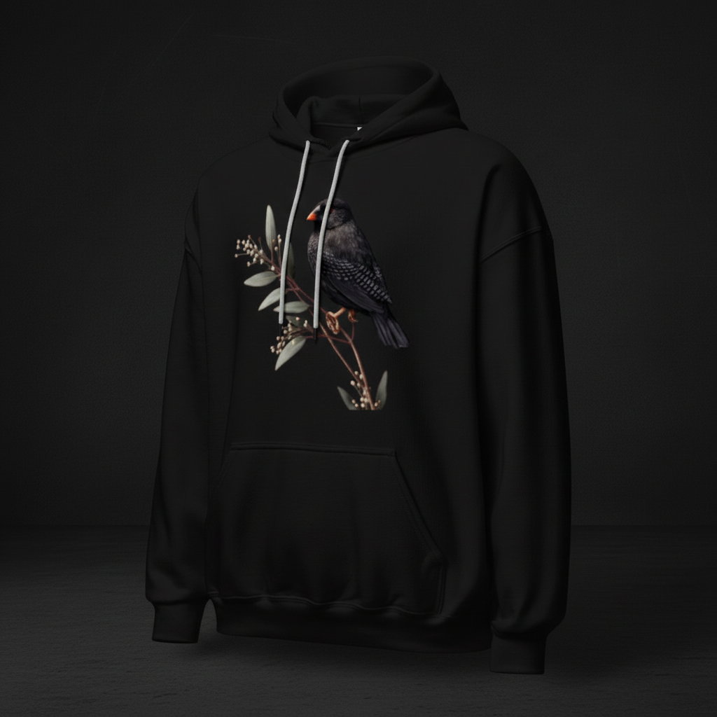 Black Zebra Minimal Hoodie – Black Zebra Finch Hoodie | Bird Folk