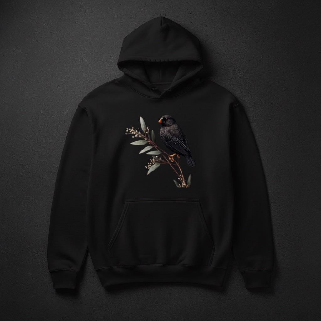 Black Zebra Minimal Hoodie – Black Zebra Finch Hoodie | Bird Folk