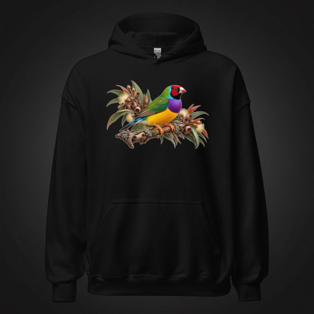 Autumn Botanical Gouldian Finch Hoodie – Front Print | Bird Folk