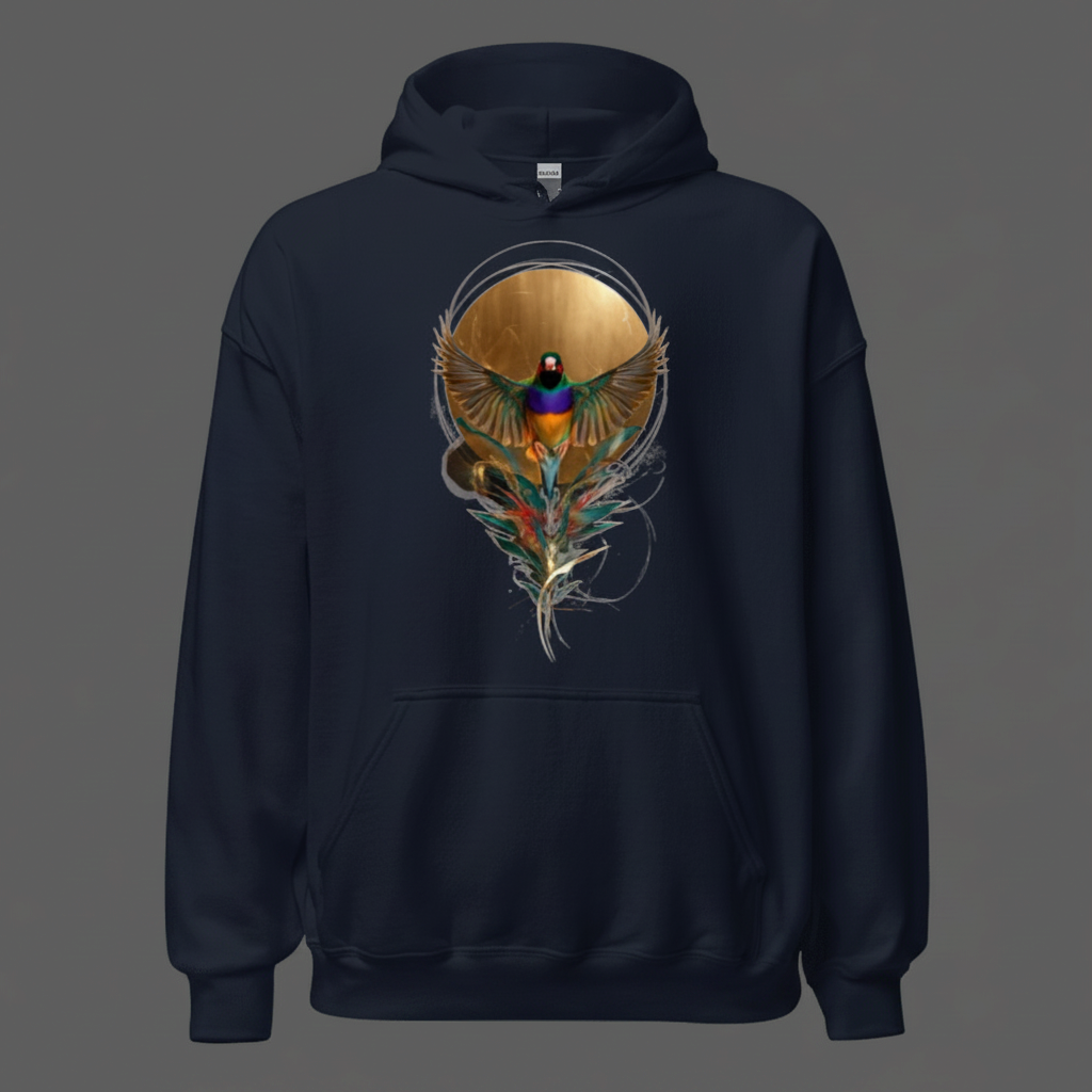 Feather Emblem Gouldian Finch Hoodie – Front Print | Bird Folk