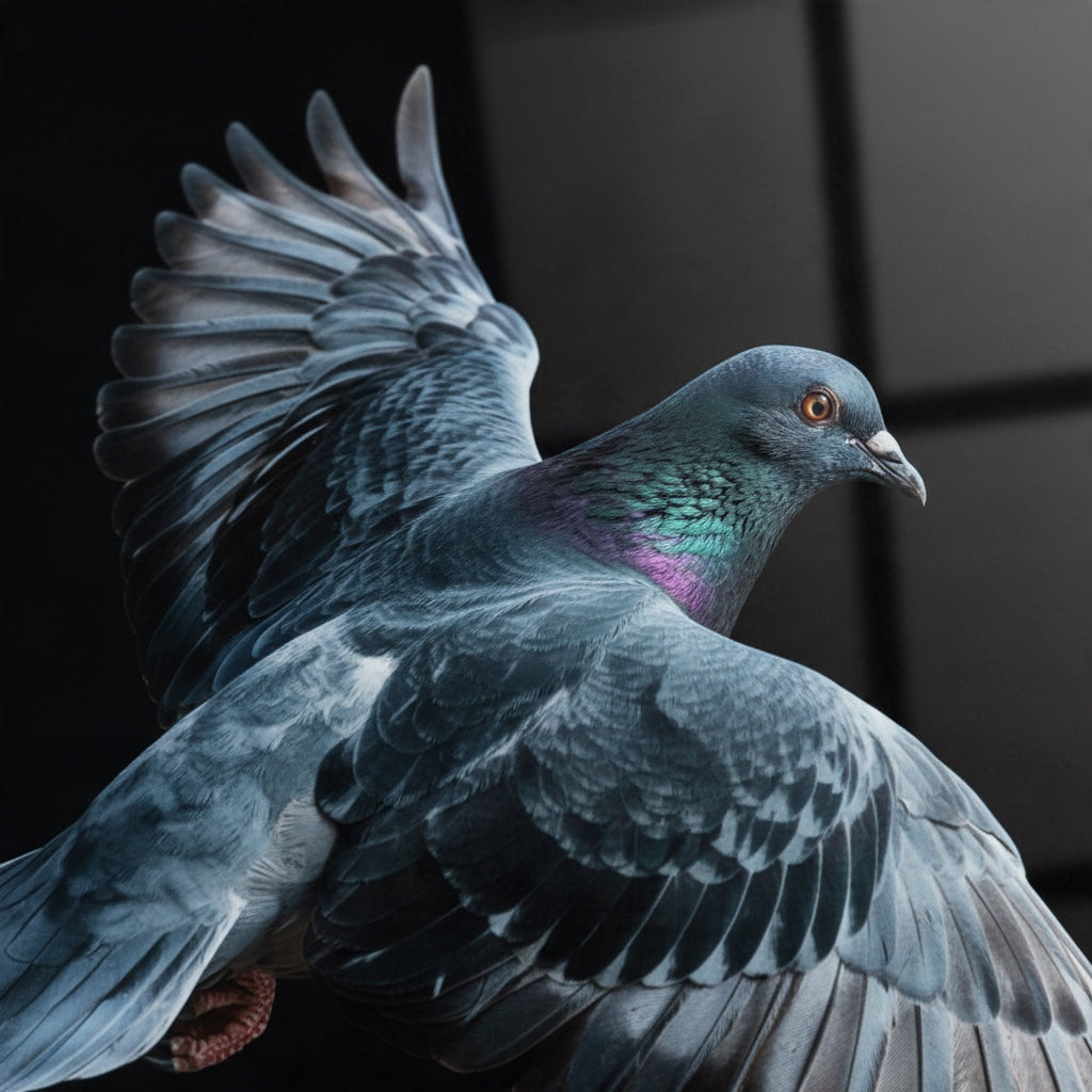 Flying Racing Pigeon 1 — high-gloss aluminium bird art print by Bird Folk — product image 2
