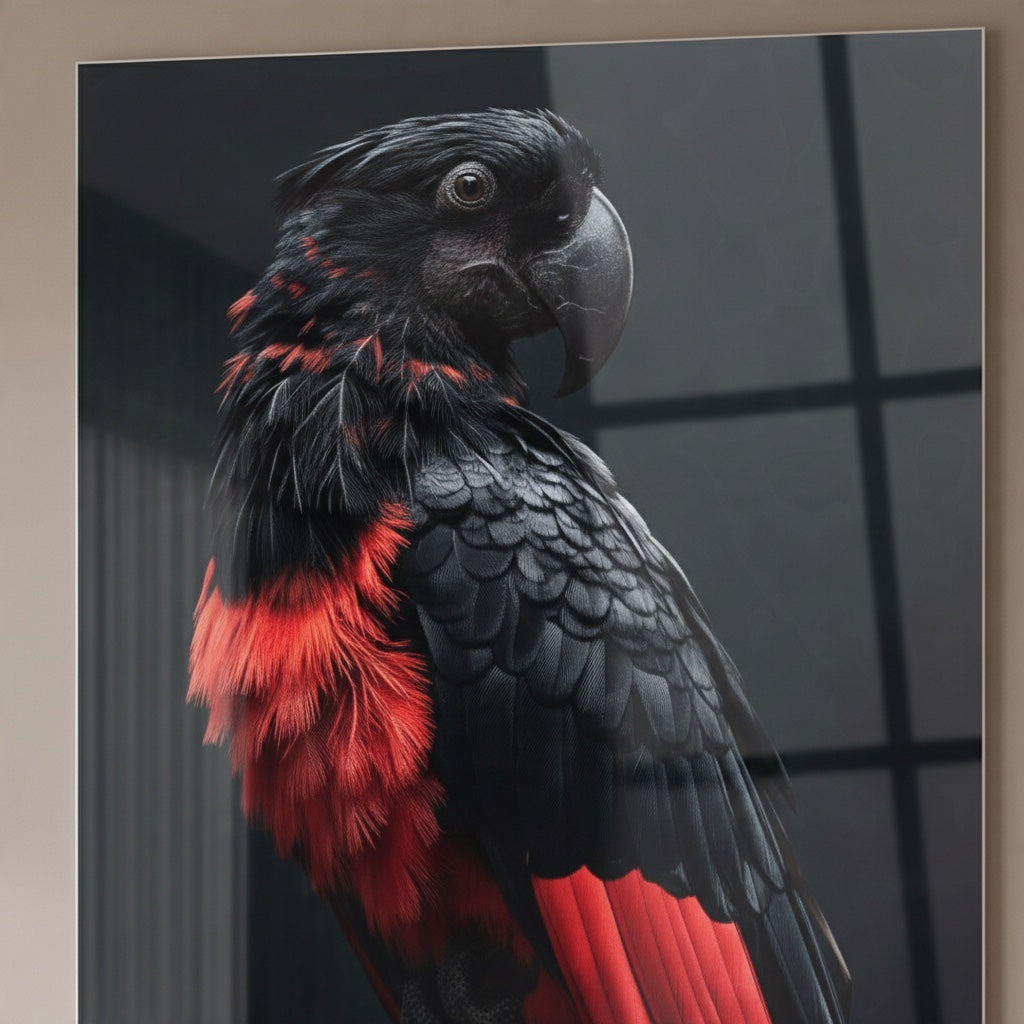 Dracula Parrot — high-gloss aluminium bird art print by Bird Folk