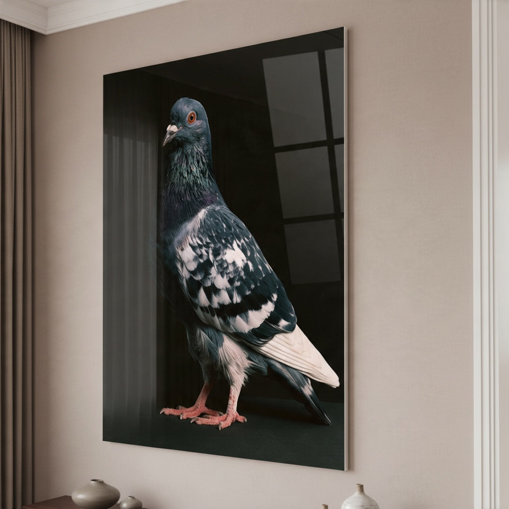 Pied Racing Pigeon — high-gloss aluminium bird art print by Bird Folk — product image 2