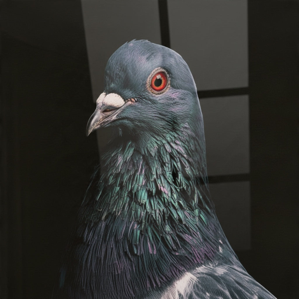 Pied Racing Pigeon — high-gloss aluminium bird art print by Bird Folk — product image 3