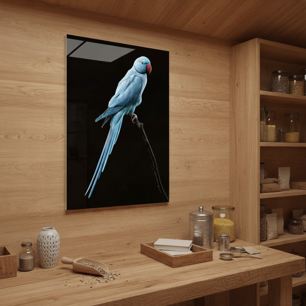 Blue Indian Ringneck — high-gloss aluminium bird art print by Bird Folk — product image 2