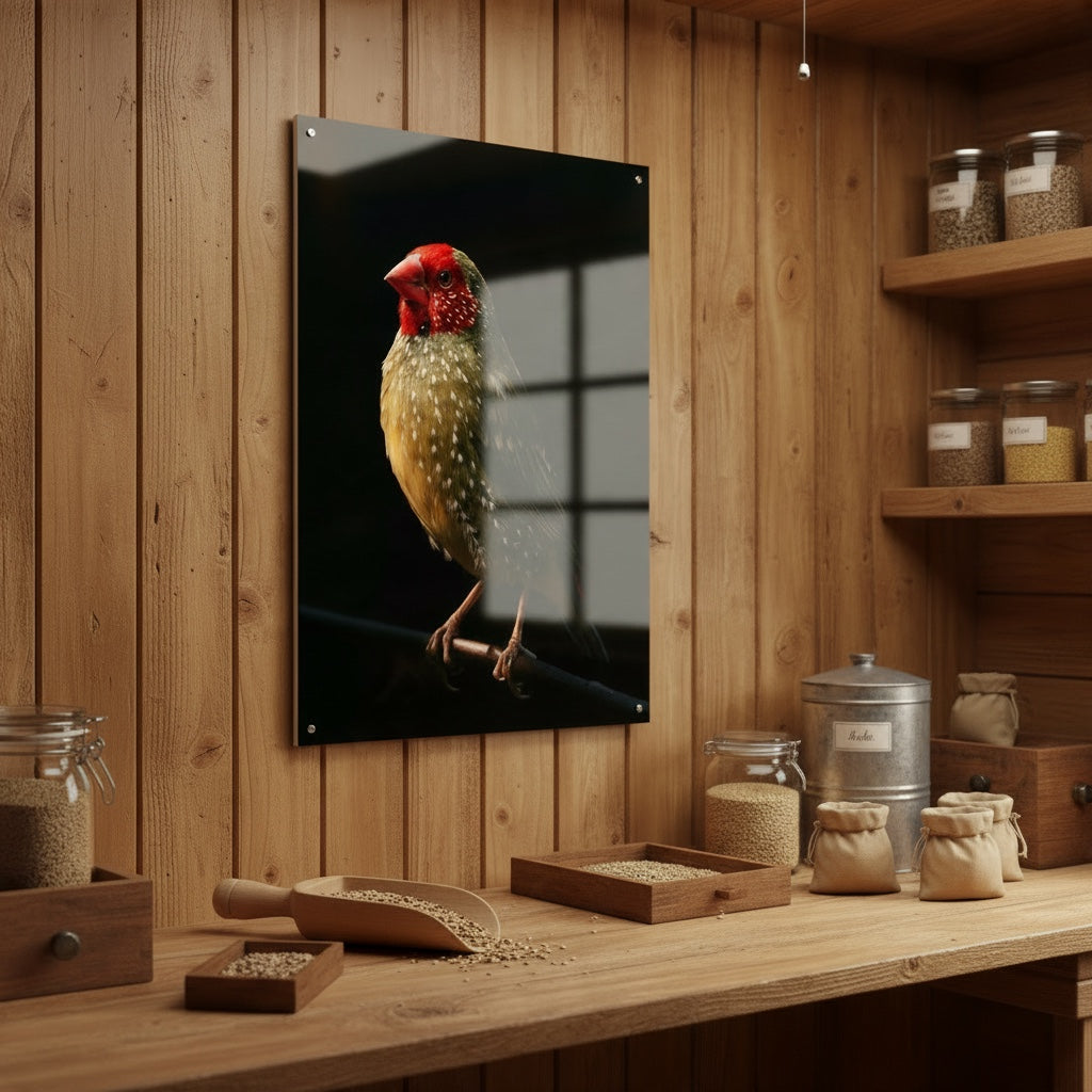 Star Finch — high-gloss aluminium bird art print by Bird Folk