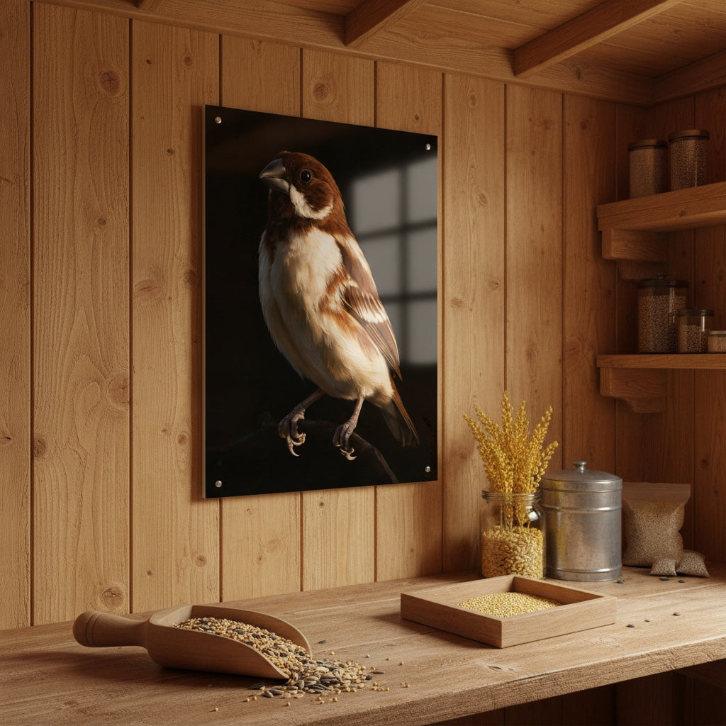 Bengalese Finch — high-gloss aluminium bird art print by Bird Folk