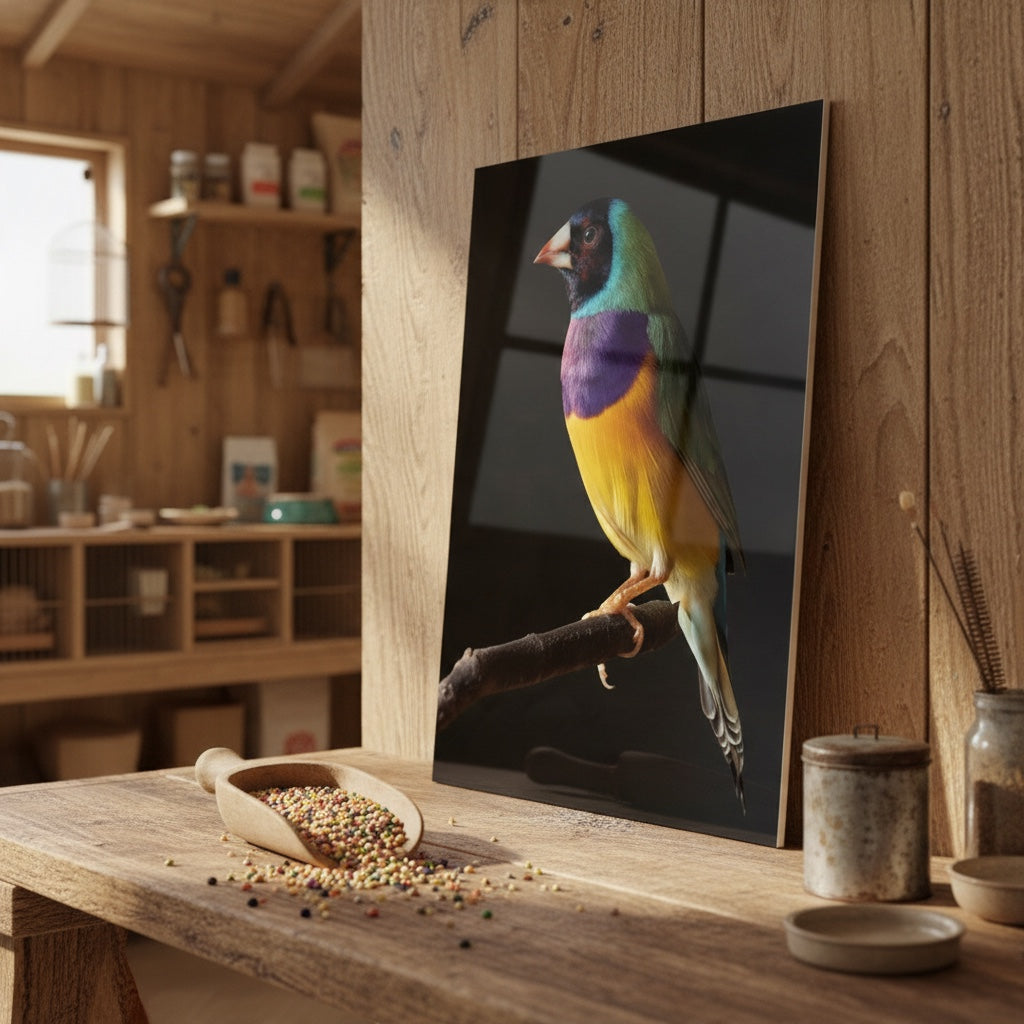 Gouldian Finch 1 — high-gloss aluminium bird art print by Bird Folk