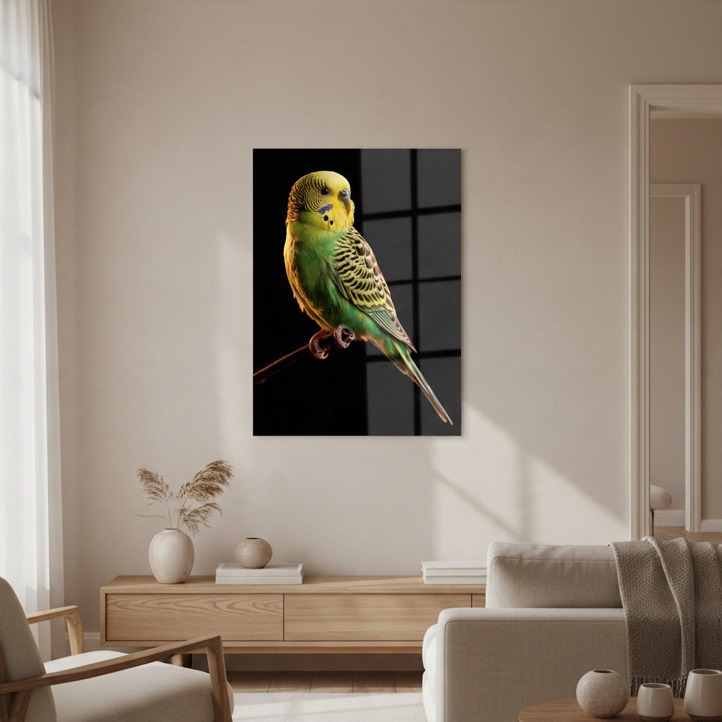 Green Budgie — high-gloss aluminium bird art print by Bird Folk — product image 4