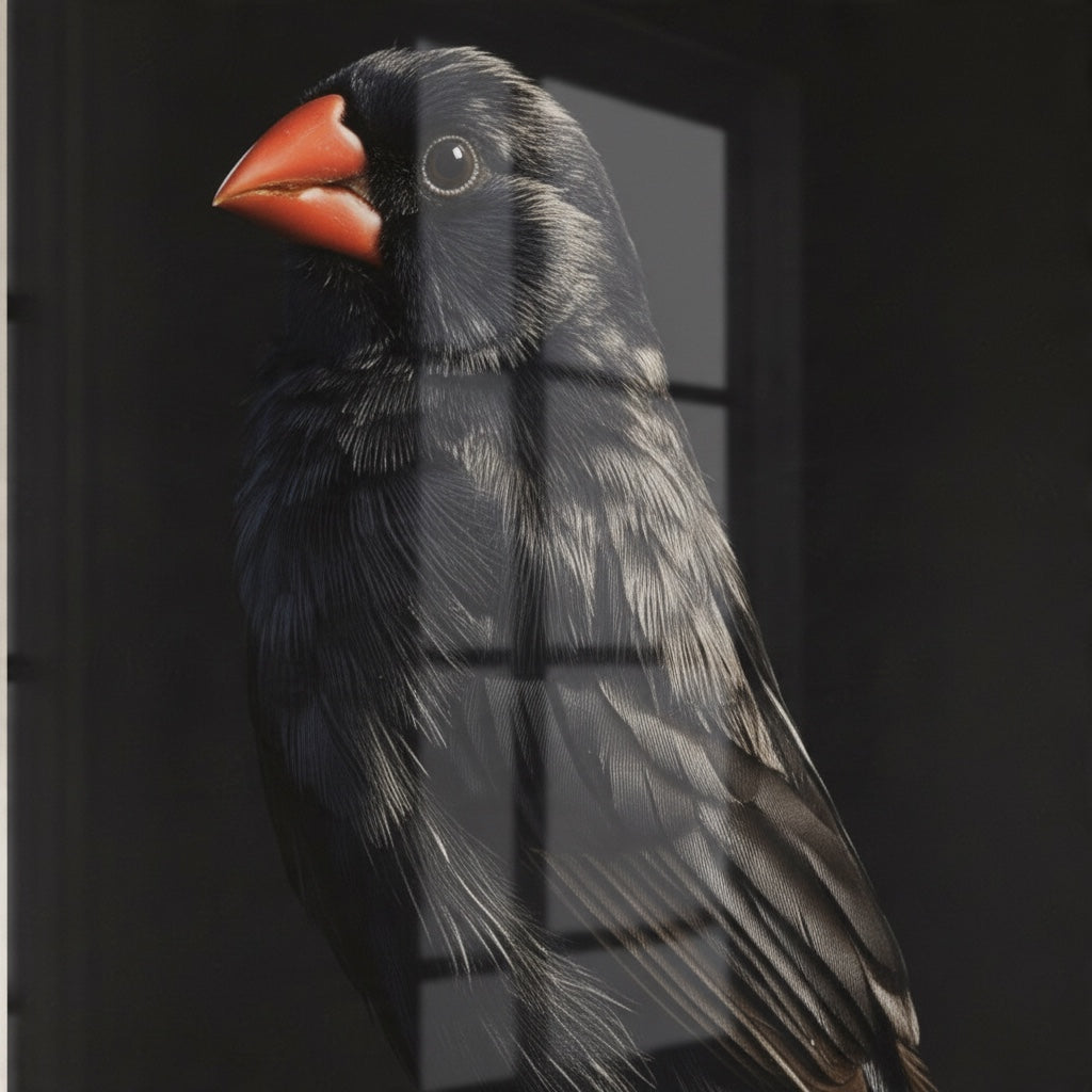 Black Zebra Finch — high-gloss aluminium bird art print by Bird Folk — product image 2