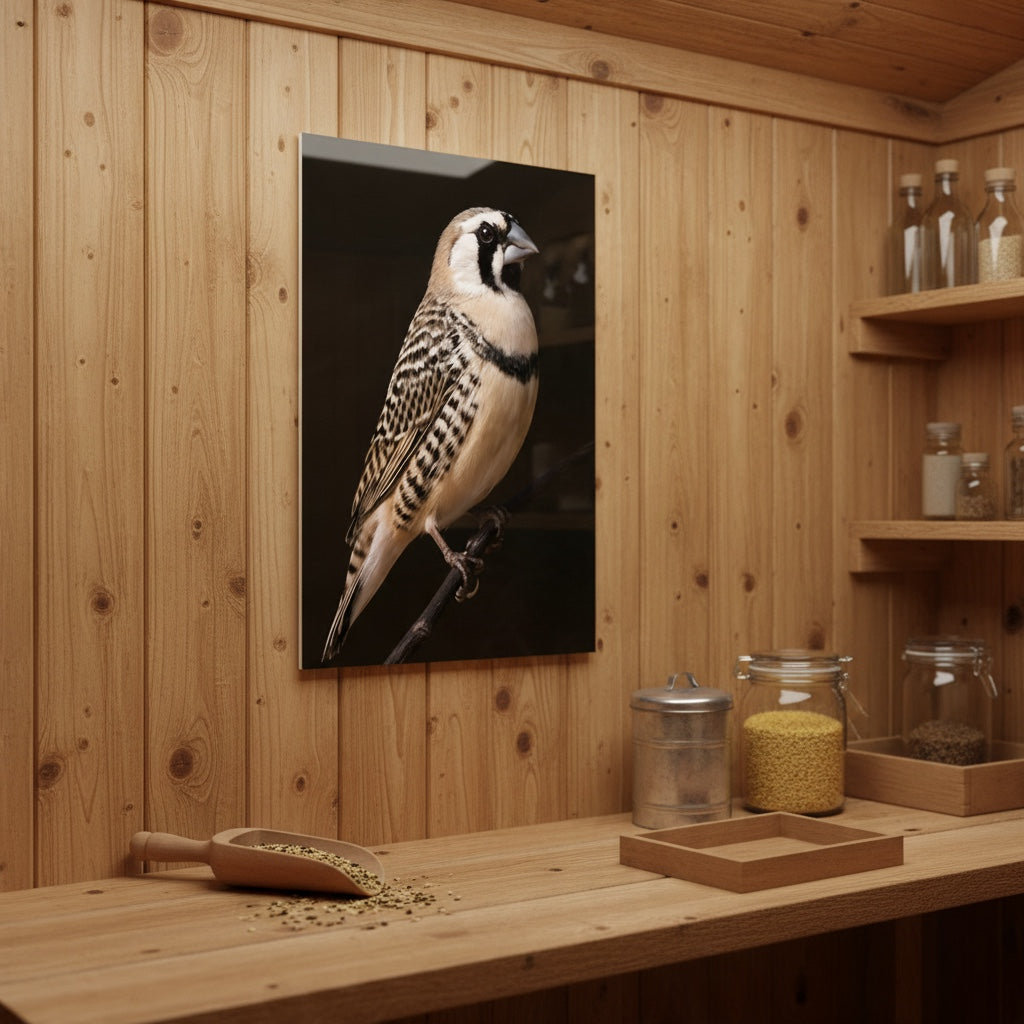 Owl Finch — high-gloss aluminium bird art print by Bird Folk — product image 2