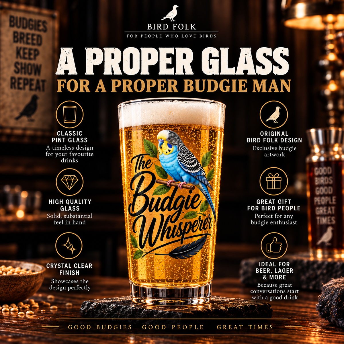 Warning – I Will Talk About Budgies – Pint Glass
